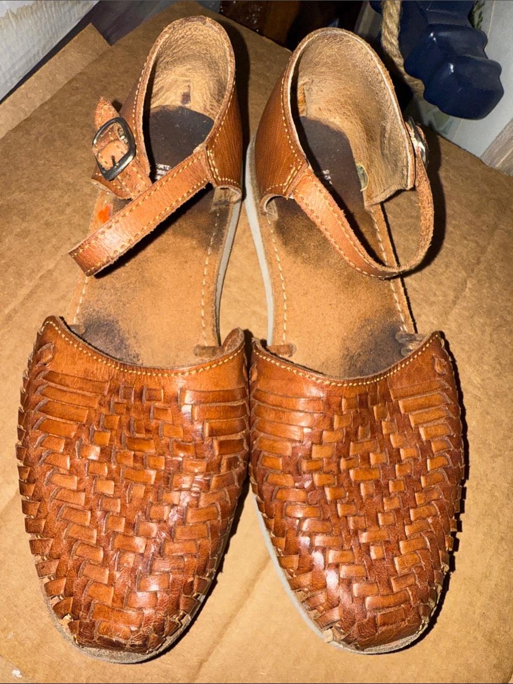 Woven Leather Slingback Flats in Brown